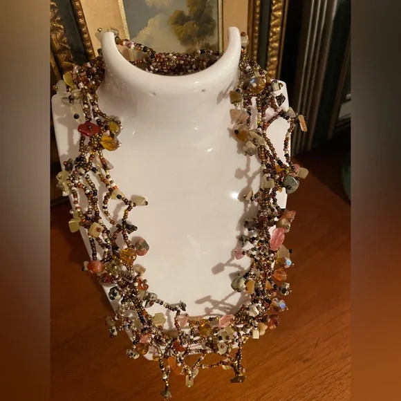 3 for $30 Vintage Multi Strands Magnetic Clasp Seed Bead Gem Crystal Necklace - Picture 2 of 8